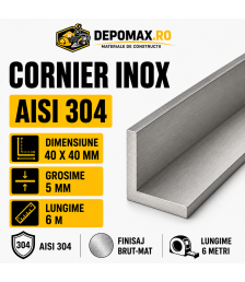 Cornier inox AISI 304, 40 x 40 x 5 mm, 6 metri